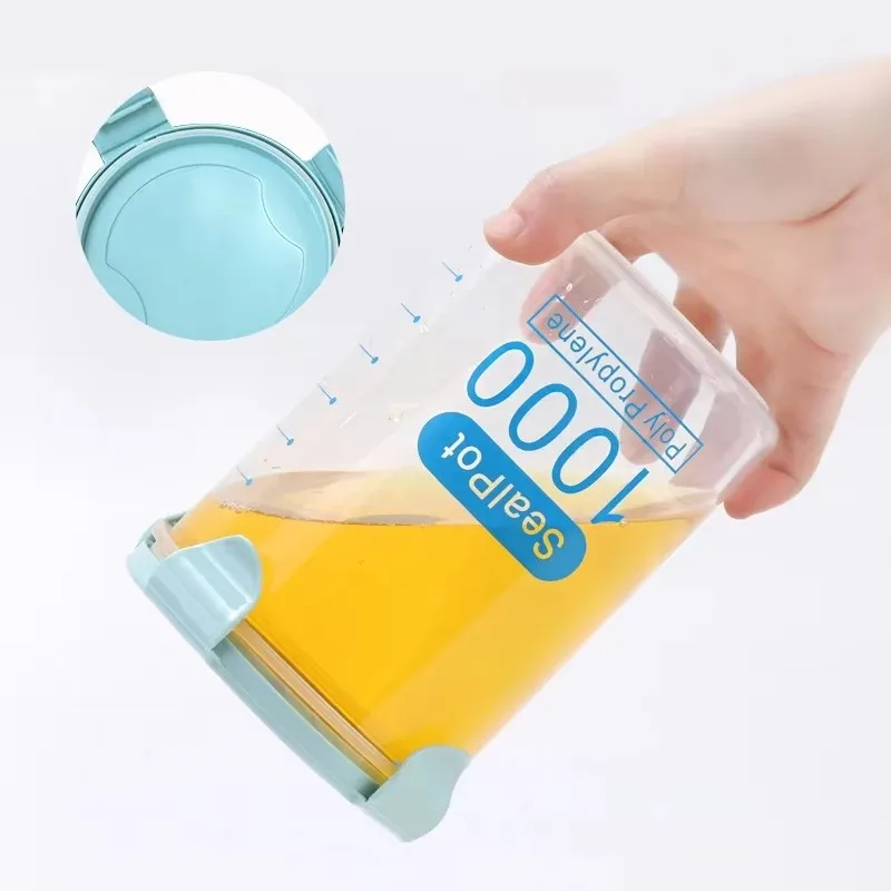 1pc Versiegelt Glas Kühlschrank Lagerung Gläser Transparent Mit Zecken Spuren Küche Organizer Lebensmittel Getreide Kunststoff Tank Große Kapazität