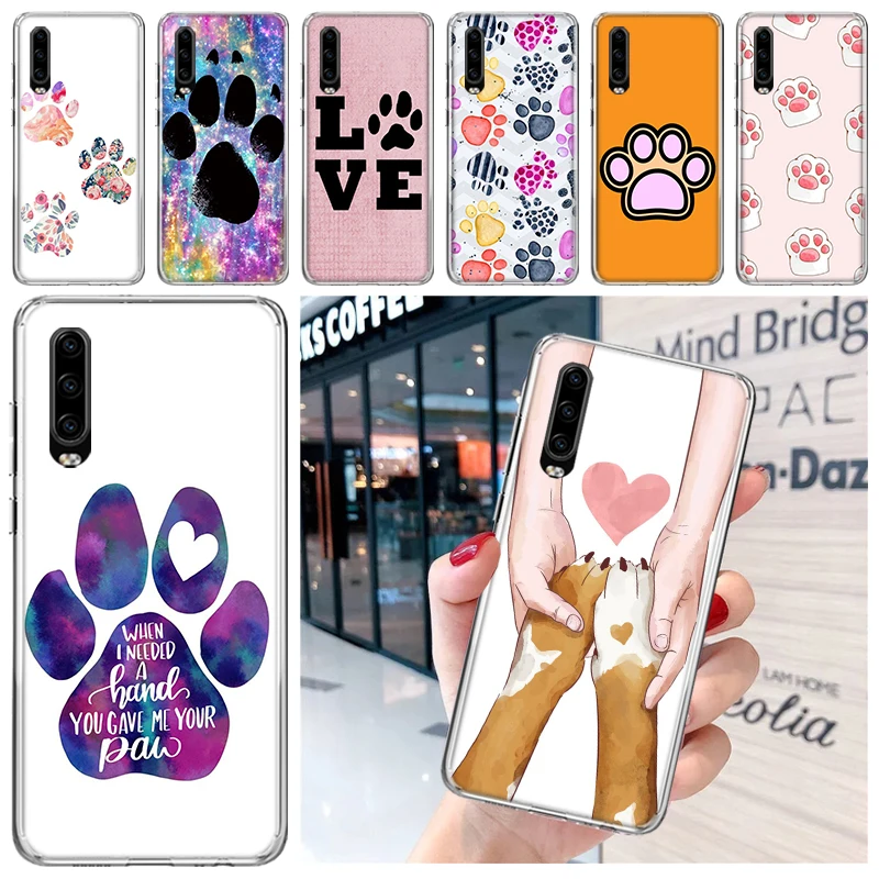 Dog Footprint Paw Cute Soft Phone Case for Huawei P30 P40 P50 P20 P10 Lite Mate 20 10 Pro P Smart Z Y5 Y6 2019 Print Custom Cove