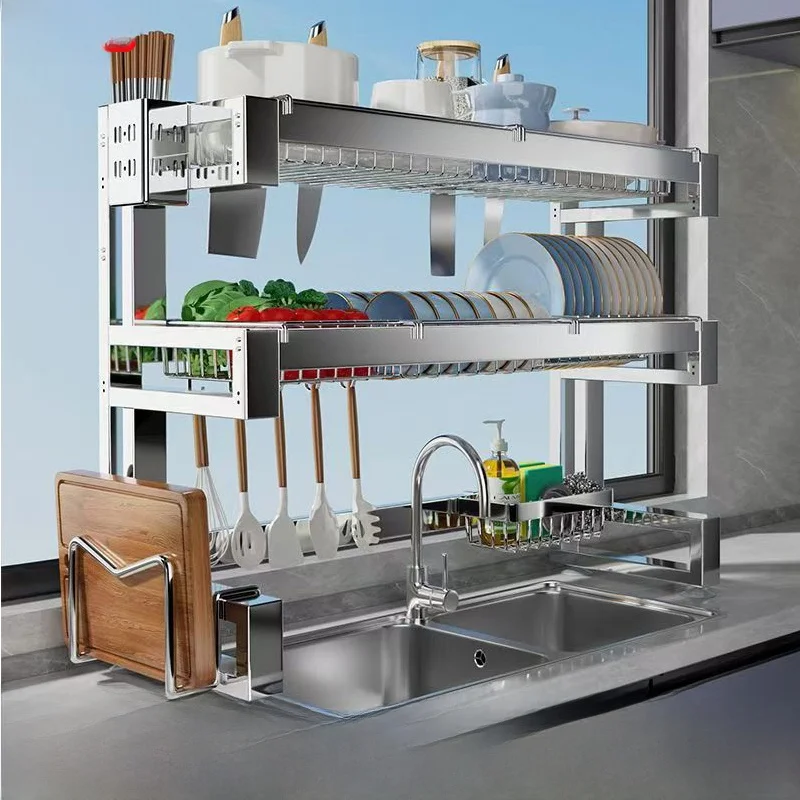 kitchen-sink-storage-rack-multi-function-bowl-dish-draining-shelf-304-stainless-steel-dishwasher-safe-countertop-organizer