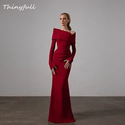 Thinyfull Mermaid Arabia Prom Dresses Off Shoulder Long Sleeves Evening Gown Satin Formal Dress Robe De Soirée Customized