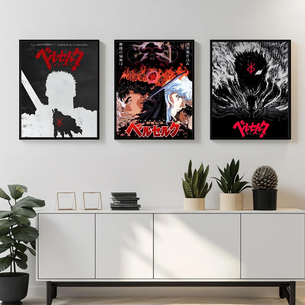 

anime b-BERSERKS Poster Self-adhesive Art Waterproof Paper Sticker Coffee House Bar Room Wall Decor