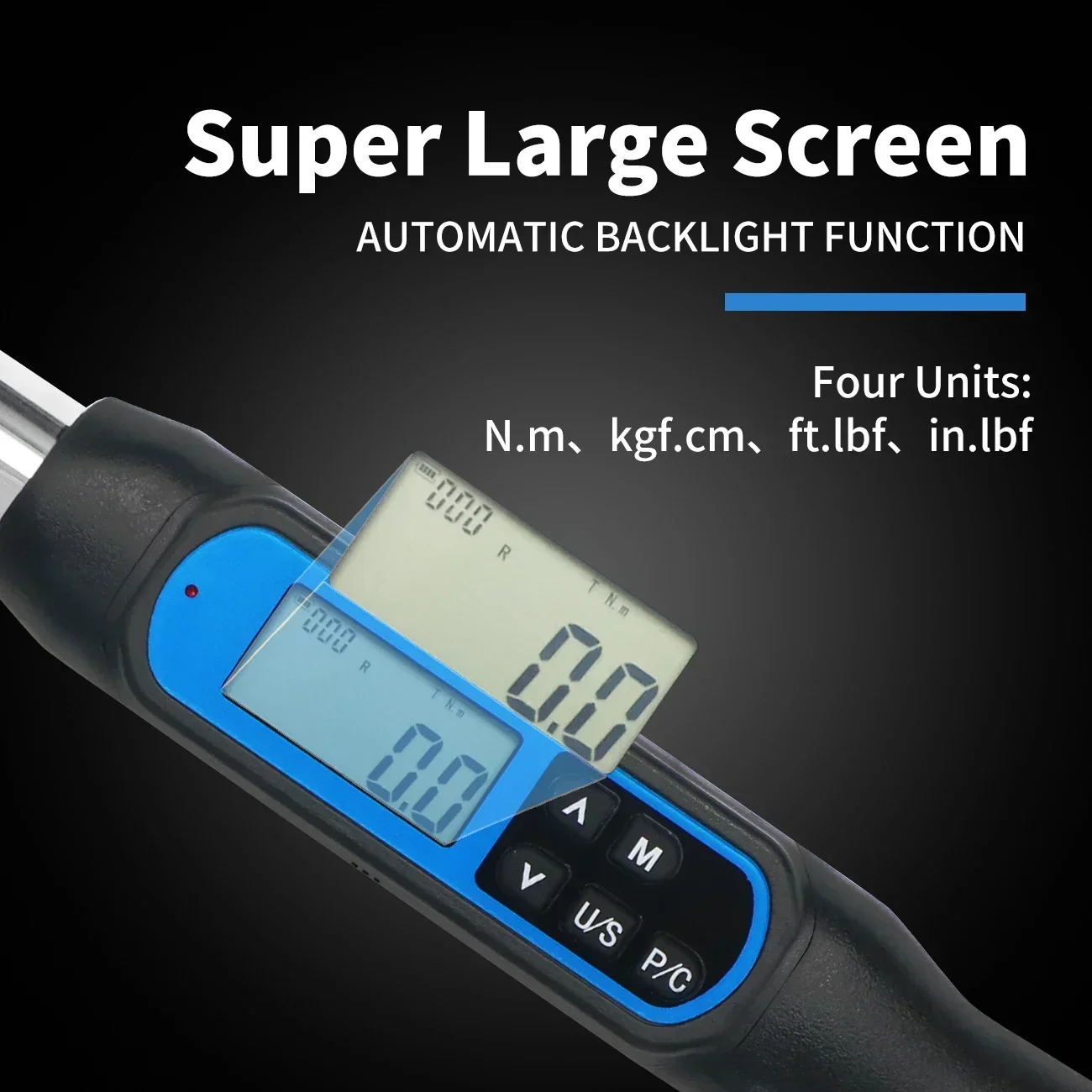 Shahe chave de torque digital com tela super grande, unidade de 1/2 polegadas, ajustável, alta precisão, bicicleta, carro, reparo de bicicleta, ferramenta de torque