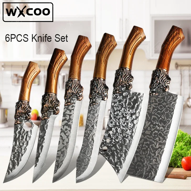 WXCOO Professional Kitchen Chef's Knife Japanese Kitchen Knives Hand Forged Meat Cleaver Vegetable Chopper Sharp Boning Knife