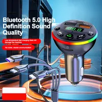 Bluetooth 5.0 FM Transmitter Car MP3 Modulator Player Handsfree Audio Receiver PD+USB Phone Charger With 3 in 1 Charge Cable