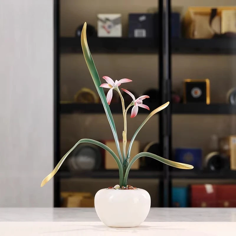 Clivia flower copper ornament handicrafts high-end living room entrance ornament company opening housewarming gift