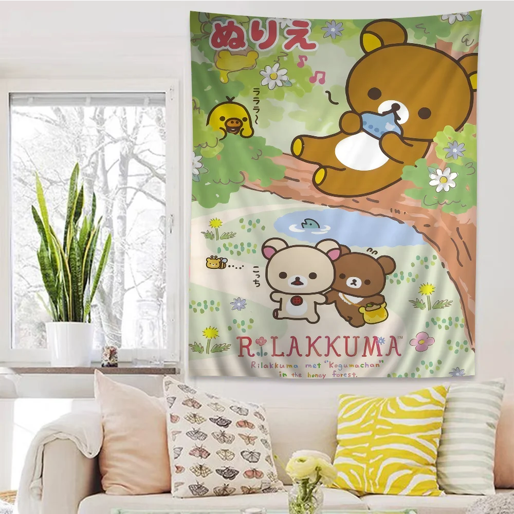 

Cute Anime Rilakkuma Tapestry – hippie & mandala design, ideal as bohemian wall hanging for home decor