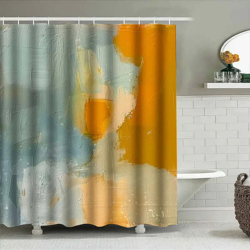 Abstract Oil Painting Bath Curtain with Blue and Yellow Colors for Bathroom Decor Modern Art Shower Curtains