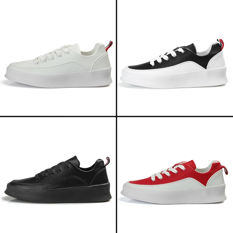 Zapatos informales blancos para hombre, zapatos de tablero de cuero con parte inferior gruesa, zapatillas de skate suaves y transpirables, zapatos