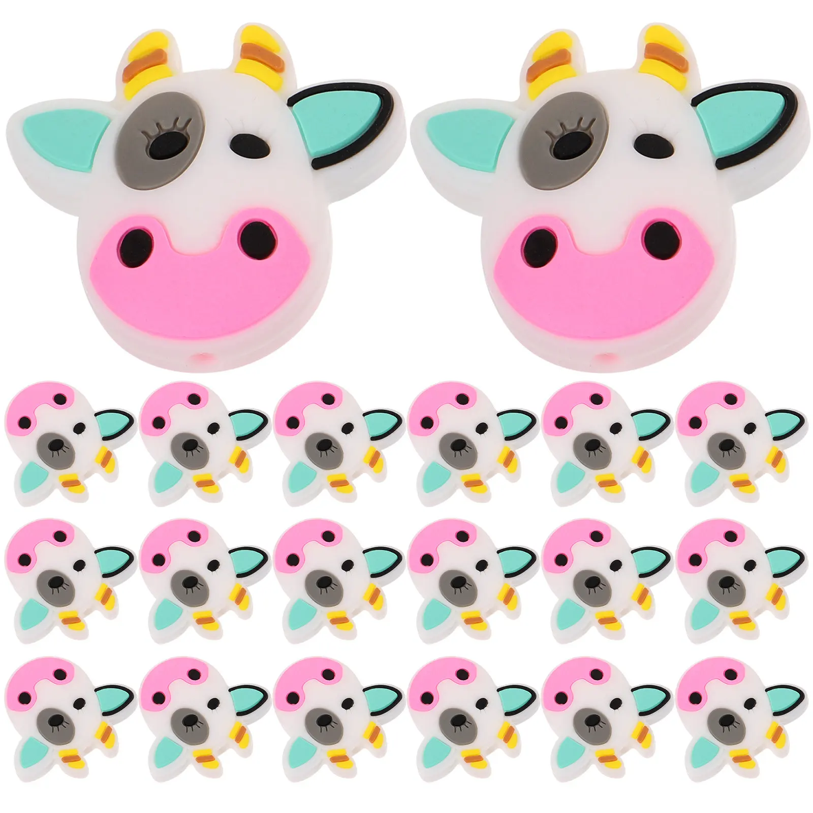 

20Pcs Silicone Cow Beads Flexible Silicone Bead for Keychain Making Crafting Ballpoint Pen Bead Accessories Crafting Beads