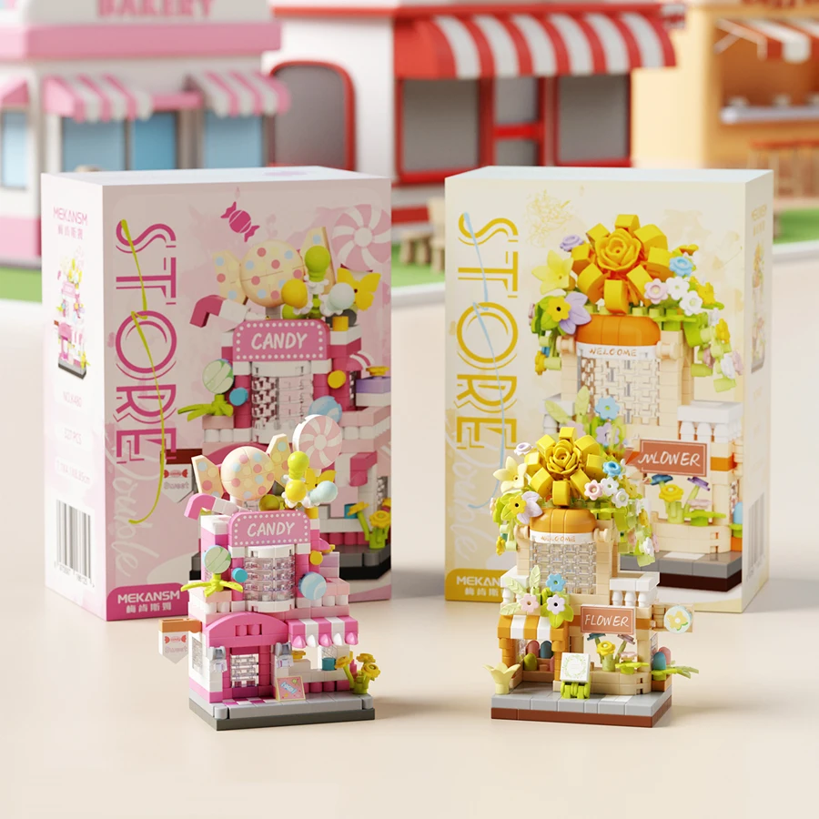 Dupla andares vista de rua mini loja micro partículas blocos de construção crianças brinquedos diy conjunto de construção brinquedos educativos presentes de aniversário