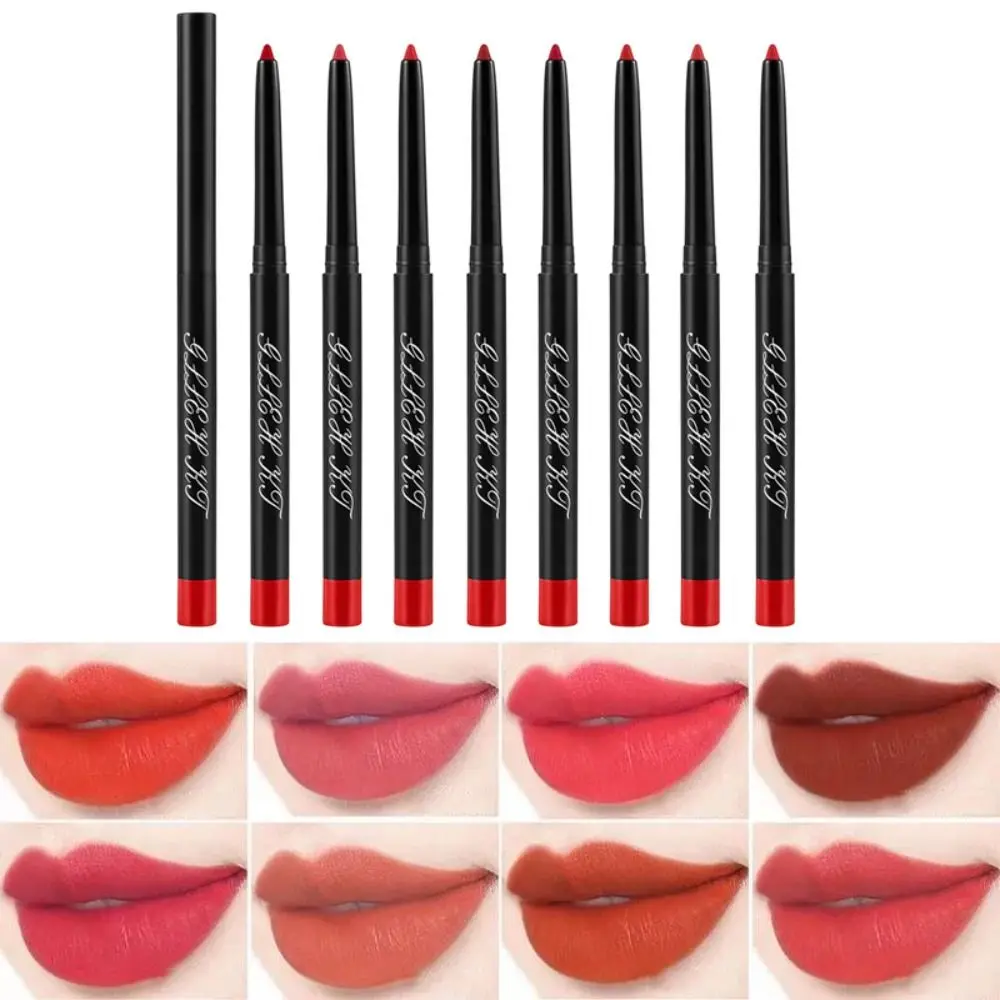 Lápis Lipliner de veludo para mulheres, copo antiaderente, caneta batom fosco impermeável, contorno suave de longa duração, cosméticos matiz, 8 cores