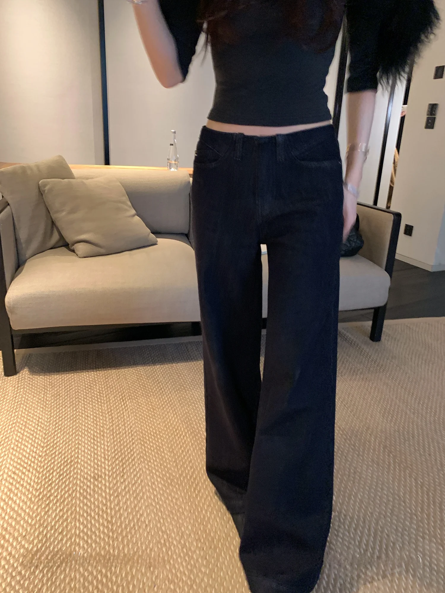 

Женские джинсы из плотного денима в стиле ретро, однотонные, с оригинальным дизайном под цвет кожи, повседневные, прямого кроя, из хлопка, зимние, с низкой посадкой, на молнии