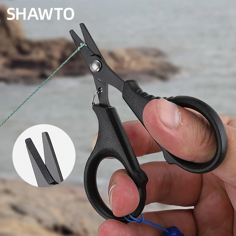 Shawto Titanium Coated Stainless Steel Fishing Scissors Pliers Cut PE Braid Line Fish Lip Gripper Carp Fishing Accessories Tools