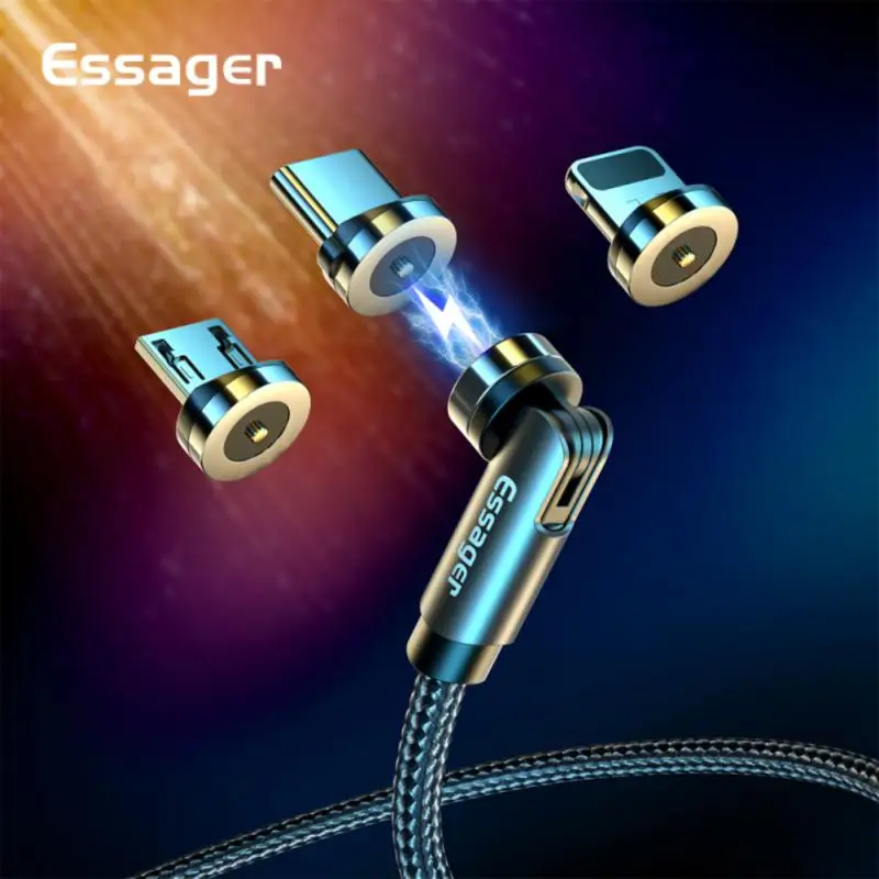 540 Rotate Magnetic Cable For 14 Fast Charging Data Charge Micro USB Type C Cable Phone Wire Cord