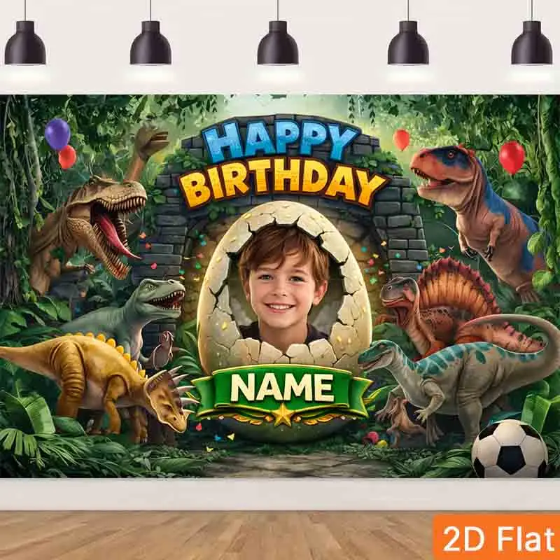 Dinosaur Birthday Backdrop Jungle Egg Balloon Background for Kids Dino Themed Party Decorations Customize Photo Booth Props