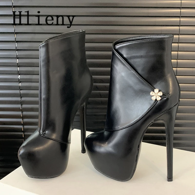 Hlieny Size 35-42 Fashion Extreme Platform Boots Women Winter Fashion Round Toe Thin High Heels Flowers Buckle Shoes