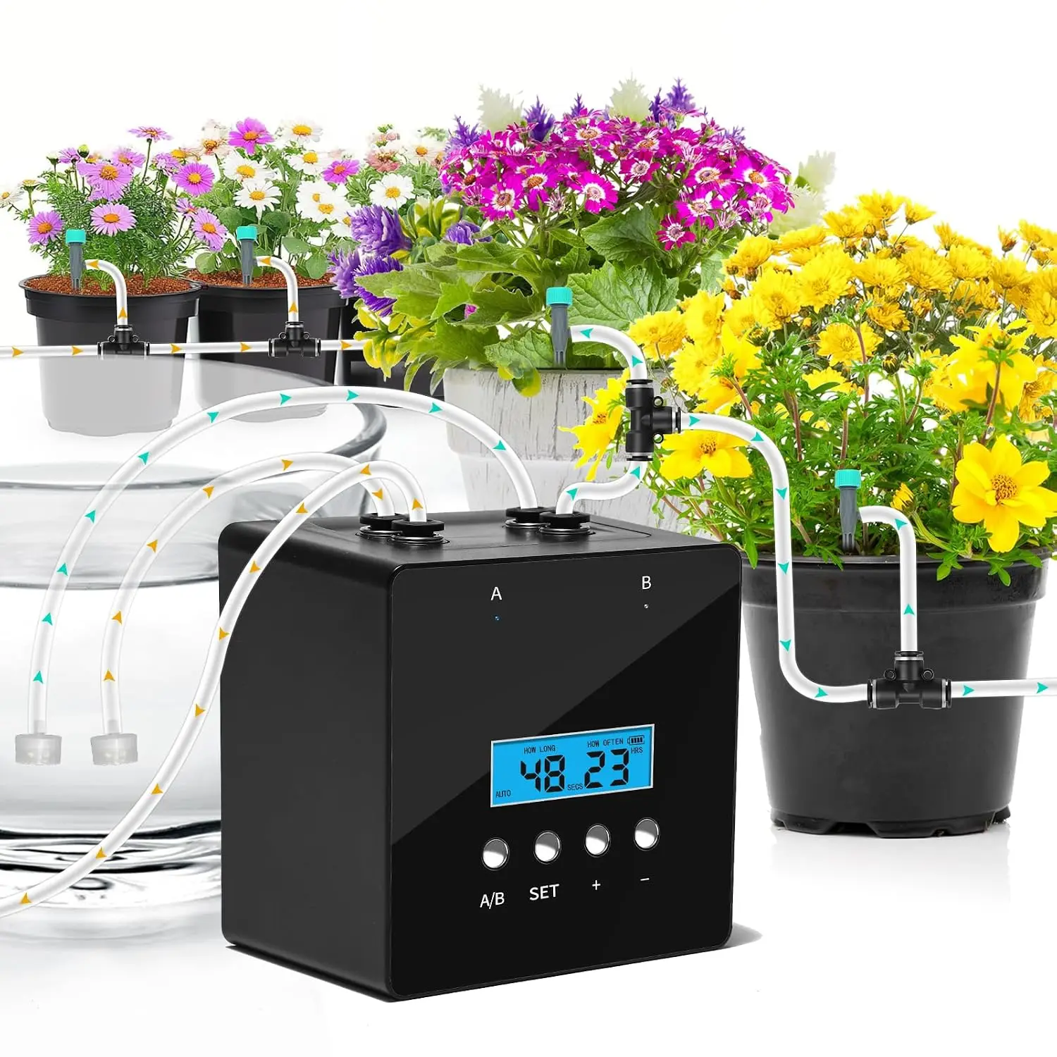 Dual Pump Auto Watering System for 20 Pots, 30-Day Timer with USB-C