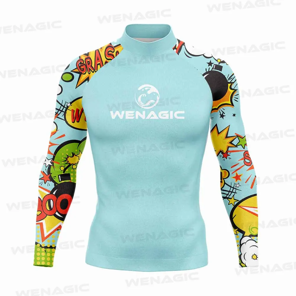 Wenagic Surfing Swimming Diving T-Shirts Tight Long Sleeve Rash Guard Swimwear Men\'s UV Protection Clothing Beach Floatsuit Tops