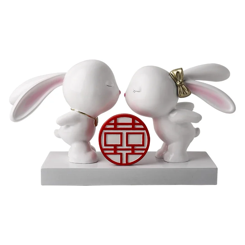 nordic decoration Chinese style double happiness rabbit ornament Animal decoration ceramic modern home decor