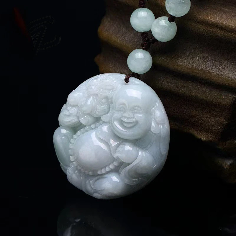 

Natural Real Emerald Jade Maitreya Buddha Pendant Necklace Carved Charm Jadeite Jewelry Fashion Amulet Woman Gifts Certificate