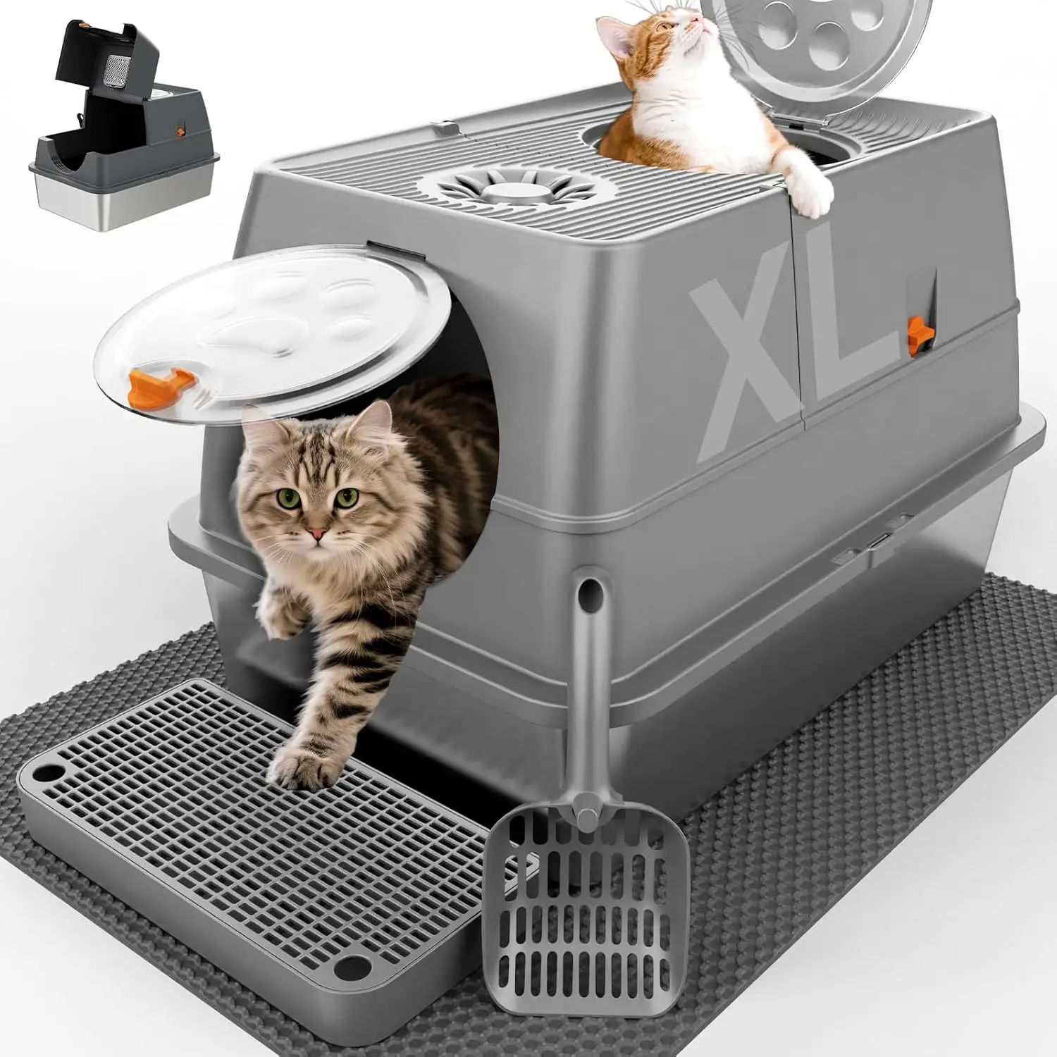 

Extra Large Stainless Steel Litter Box with Lid, Top Entry for Big Cats, Easy Cleaning & Less Leakage