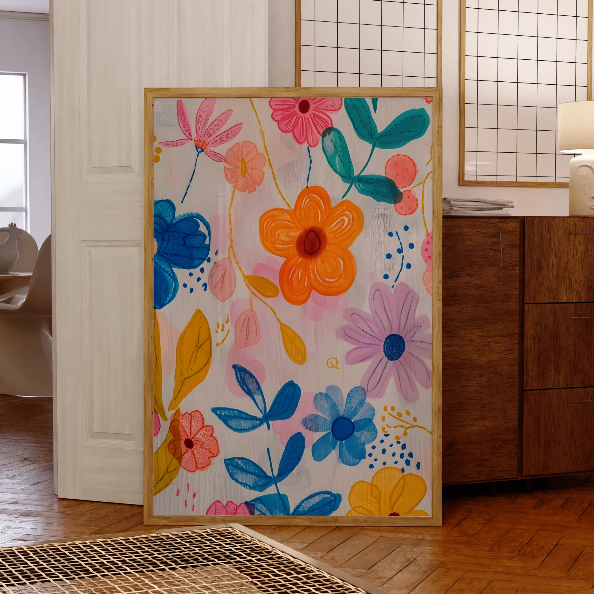 الحديثة الوردي الأزرق والأصفر الزهور المتشابكة جدار الفن يطبع قماش اللوحة المشارك صورة لغرفة المعيشة ديكور المنزل