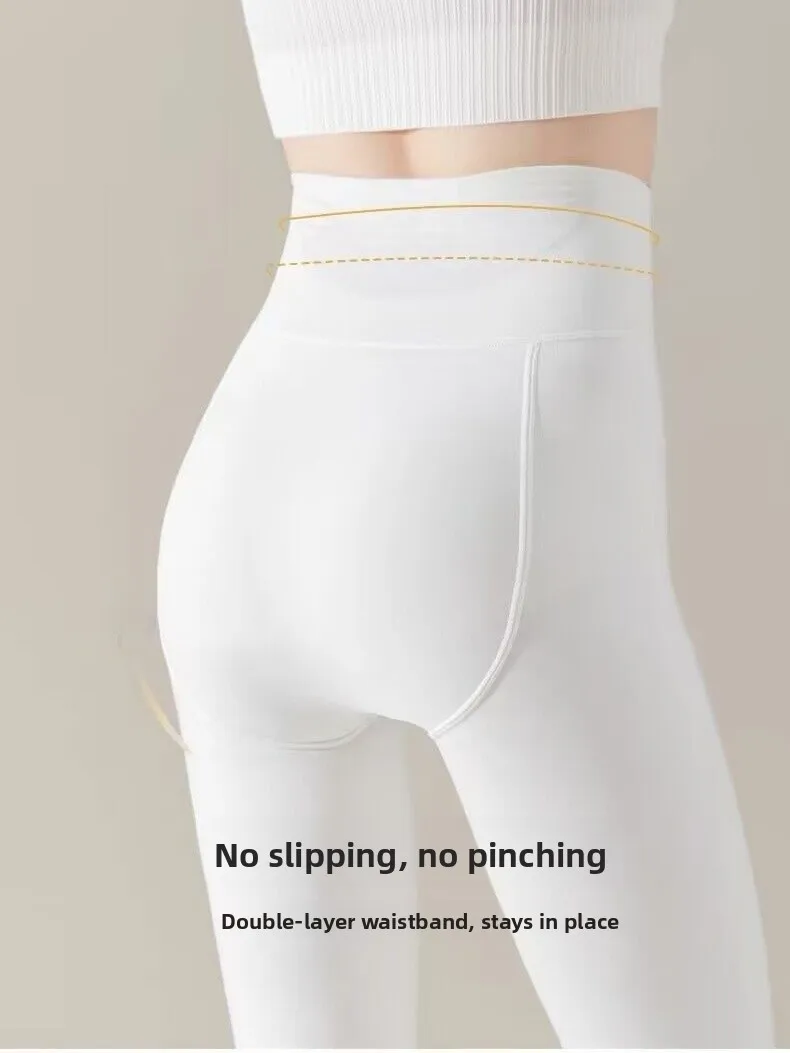 Weiße, mit Fce gefütterte, dünne Damen-Leggings für Erwachsene, Herbst-Winter-Hose, lange Hose, Nylonfaser, 65 % anderes Material 35 %