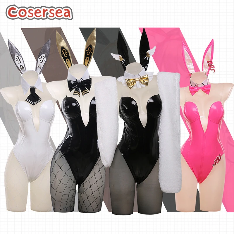 Cosersea Blanc Rupee Noir Viper Bunny Cosplay Costume Nikke The Goddess Of VictorySexy PU Leather Bikini Jumpsuit Outfit Fullset