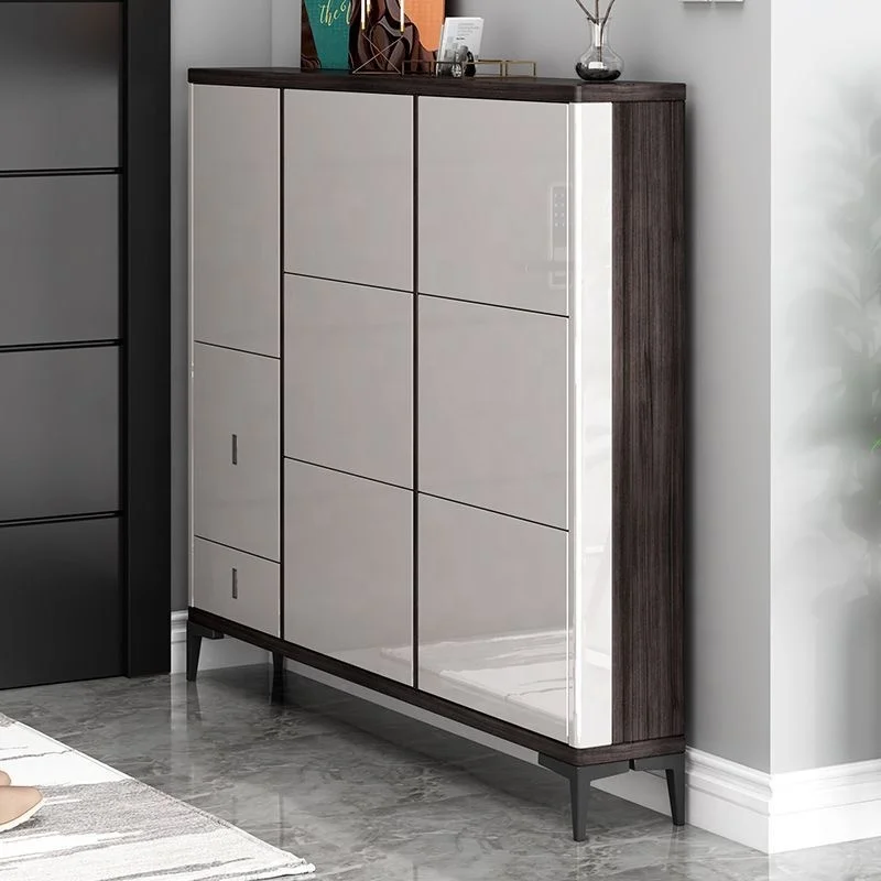 Ultra Thin Shoe Cabinet, Wooden Entryway Shoe Rack, 24-35 Pairs Slim Shoe Organizer, Space Saving Flip Tipping Bucket Storage