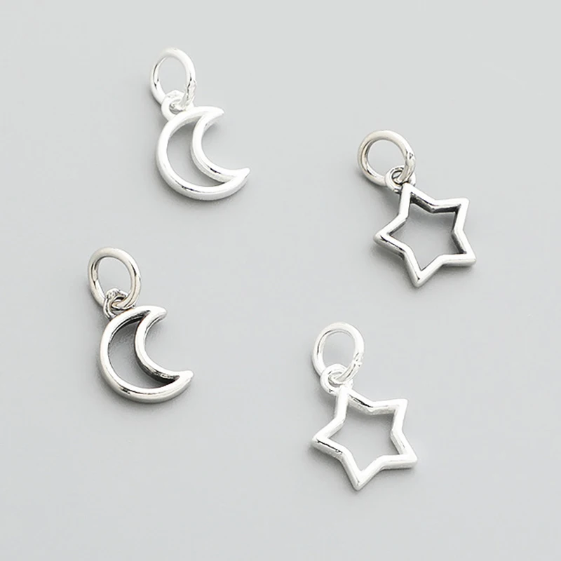 

1pc 925 Sterling Silver Pretty Star/Moon Ring Charms Necklace Earrings Rings Silver Jewelry Pendants DIY S925 Accessories Gifts