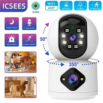 4MP Dual Lens PTZ Camera Dual Screen Baby Monitor Auto Tracking Ai Human Detection Home Security CCTV Video Surveillance