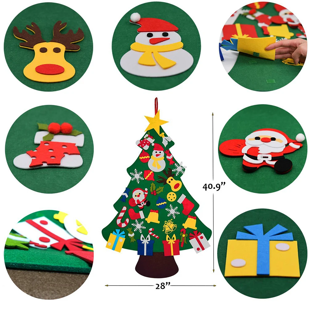 Children Felt Christmas Tree DIY Toys with 30pcs Ornament Kids Gifts for Christmas Decoration