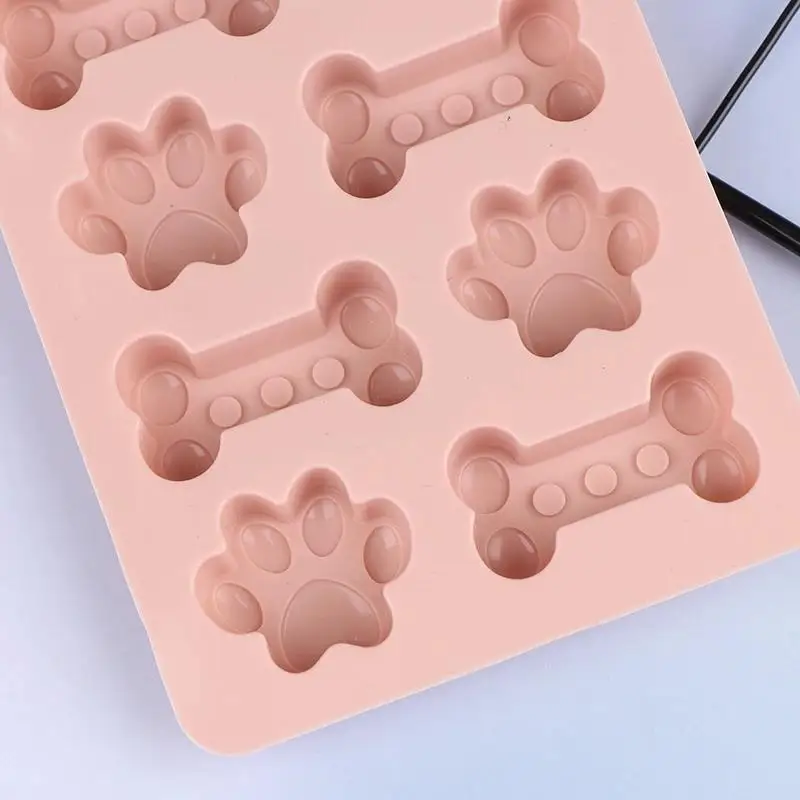 Non-Stick Silicone Dog Biscuit Mold 1Pcs Paw Bone Design Pink/Blue BPA Free for Homemade Pet Treat Baking view 3