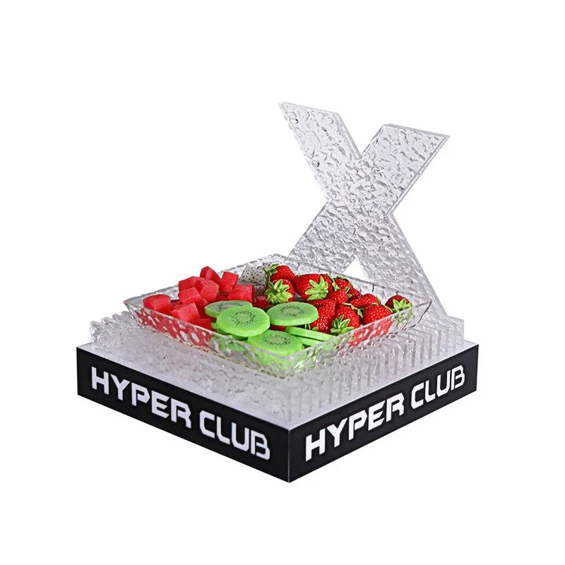 Bar KTV acrylic ice pattern rechargeable luminous fruit plate LED creative frozen single layer X snack plate fruit platter