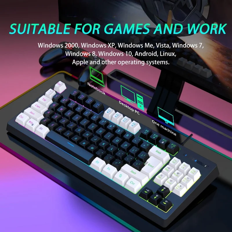 Y-Fruitful G69 Wired Gaming Keyboard Mechanical Feel E-Sports 87 Key Ergonomics Rgb Lighting 87 Keys Computer Office Home Usb