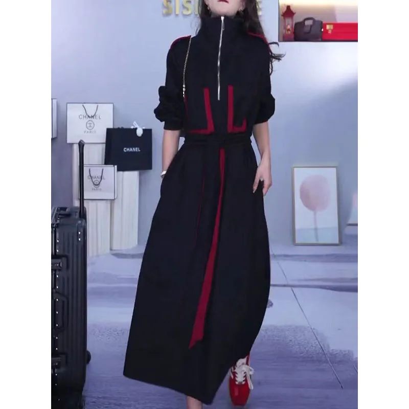 High End Design Korean Casual Dress For Women 2023 Spring Fashion Relaxed Slim Medium Length Versatile Long Dress