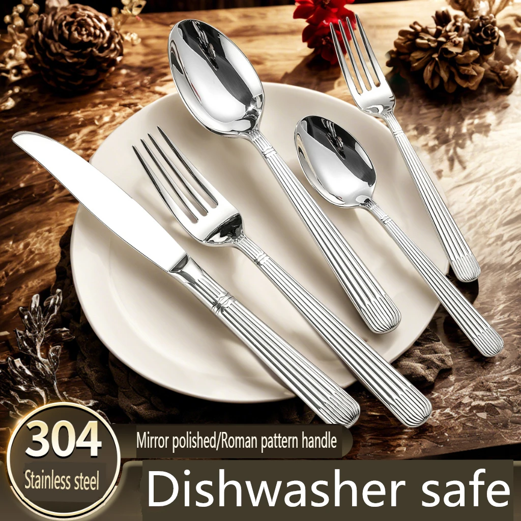 

New Luxury Cutlery 18/10 stainless steel 304 Classical Flatware Dinnerware Set Silver Drop Shipping