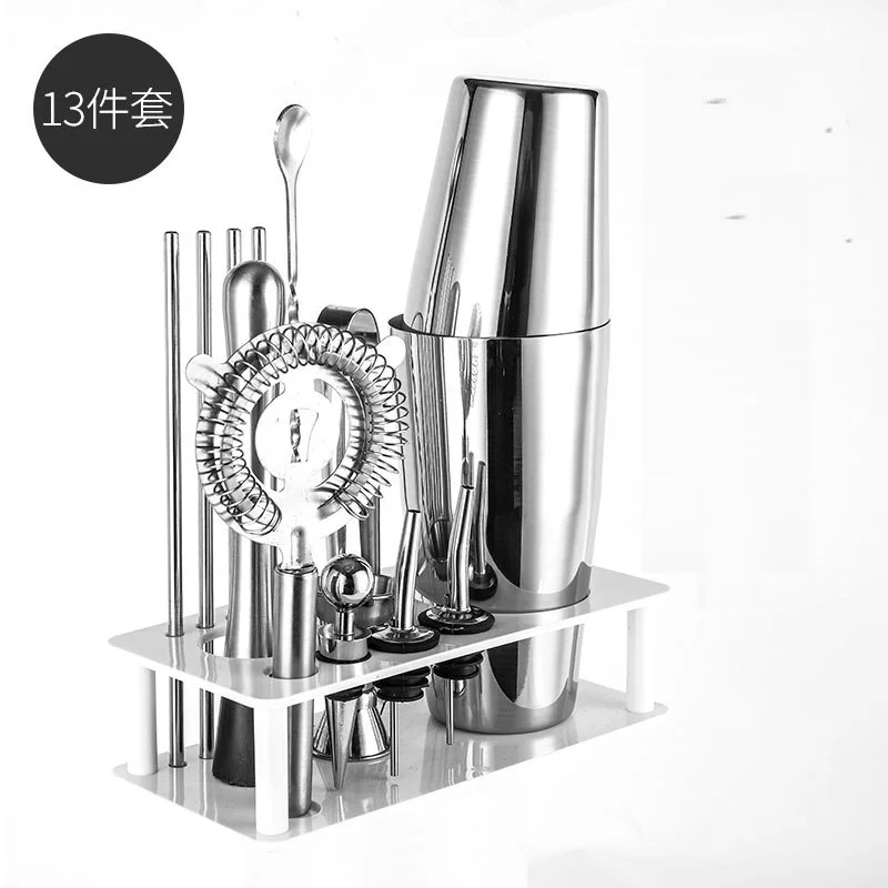 Stainless Steel Cocktail Shaker Set Bar ware Set Bartender Kit Plastic Rack Premium