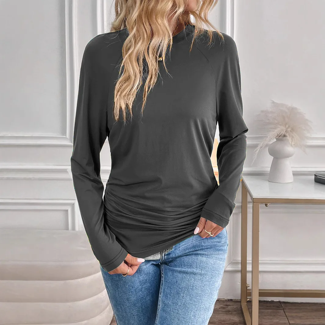 

Solid Color Urban Casual Crew Neck Autumn Top Women's T-shirt DFY8700
