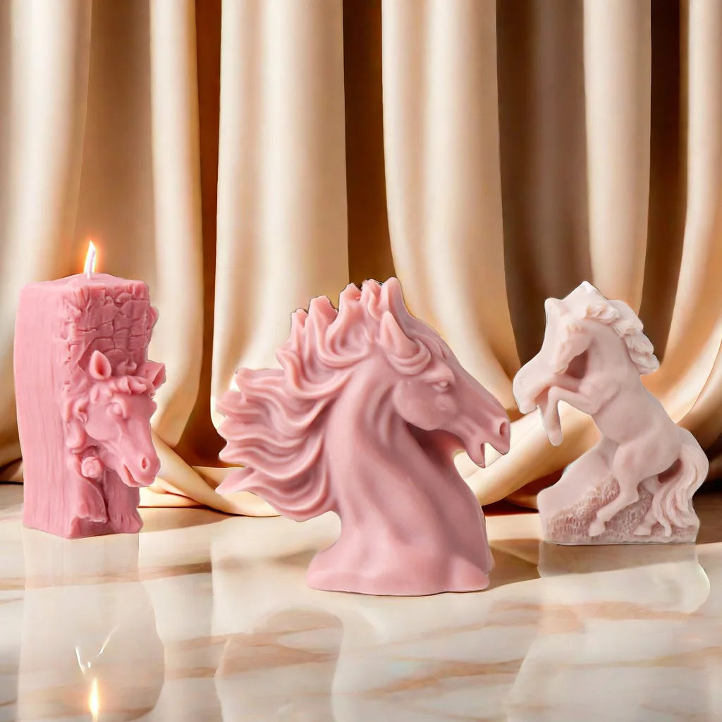 3D Creative Animal Silicone Candle Molds Horsehead Statue Design Plaster Wax Resin Soap Making DIY Craft Gypsum Mould Home Decor