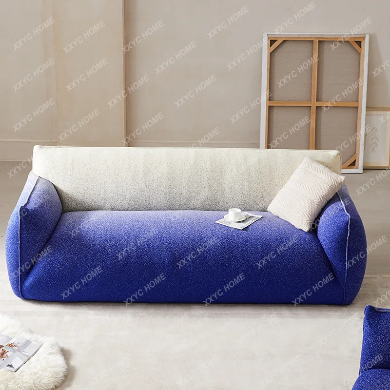 

Design Sofa Small Apartment Living Room Fabric Craft Sofa Gradient Blue Fat Man Couch