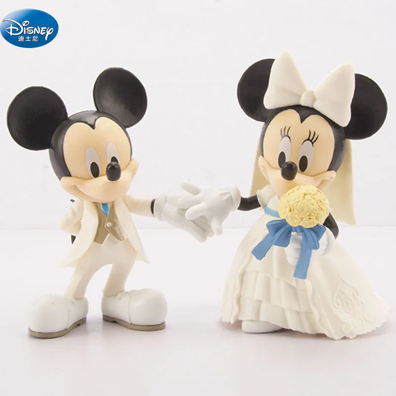 Figurines de dessin animé Disney Mickey Minnie Mouse blanc, jouet de décoration de gâteau, cadeau d'action pour enfants