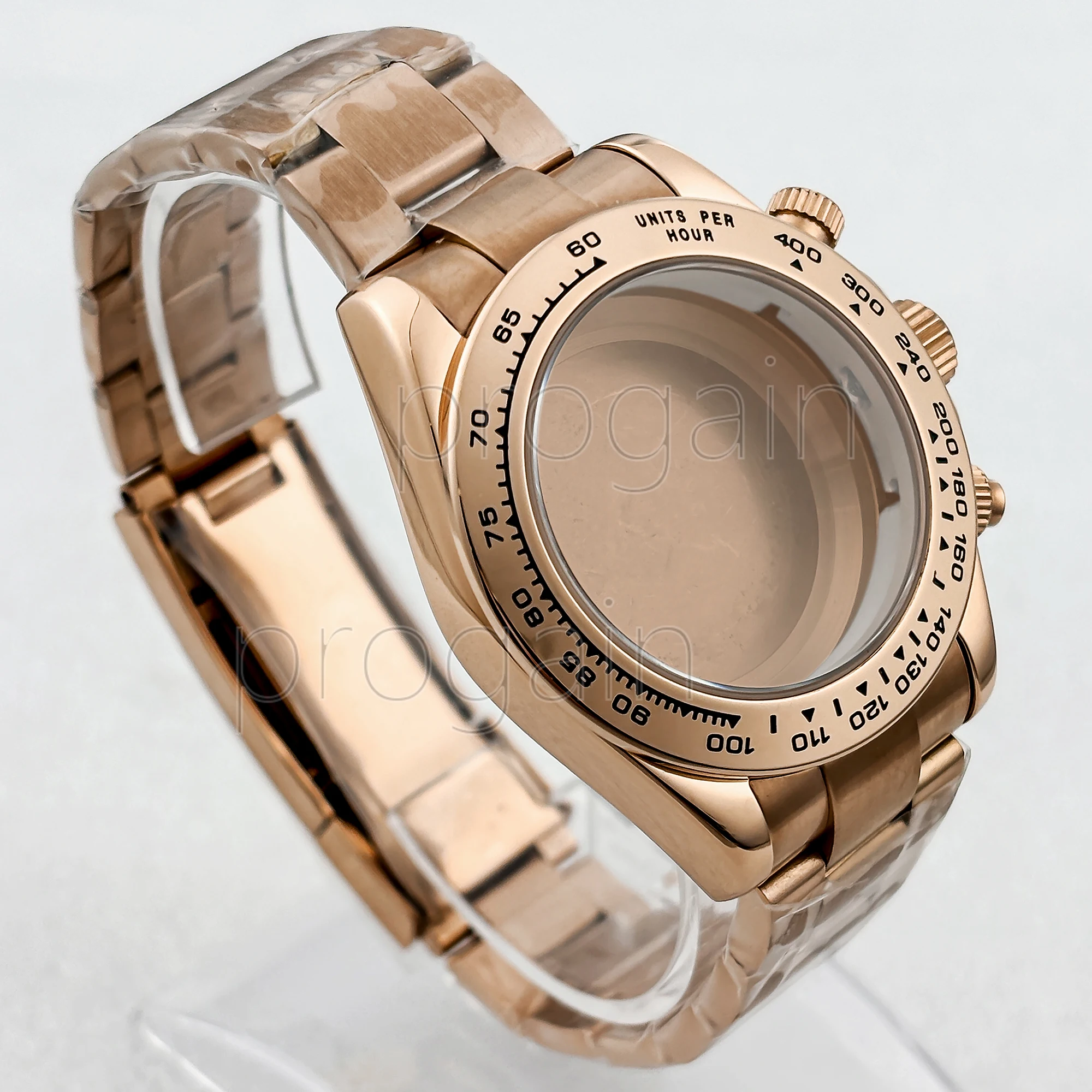 

Rose Gold Watch Case Strap 316L Stainless Steel Sapphire Glass for VK63 Movement Quartz Watch Accessories Chronograph Watch Box