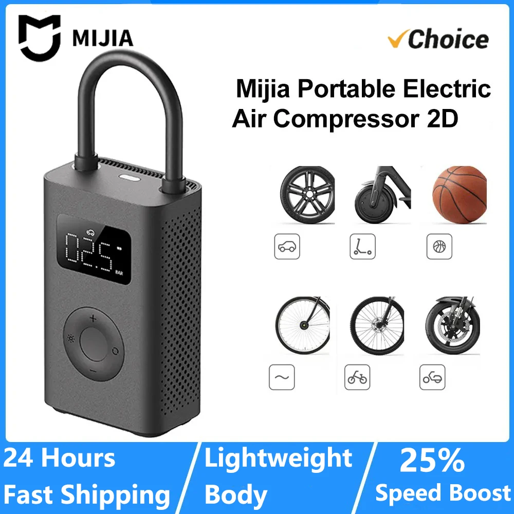 Original MIJIA Air Pump 2D 25%Speed Boost Mini Portable Electric Air Compressor Treasure 150PSI Type-C LED Multitool Inflator CN