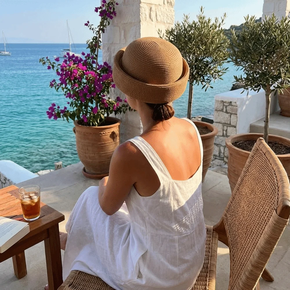 Vintage Retro Style Straw Sun Hat Wide Brim Concave Top Painter Beret Woven Texture Artistic Design Woven Straw Hat Women