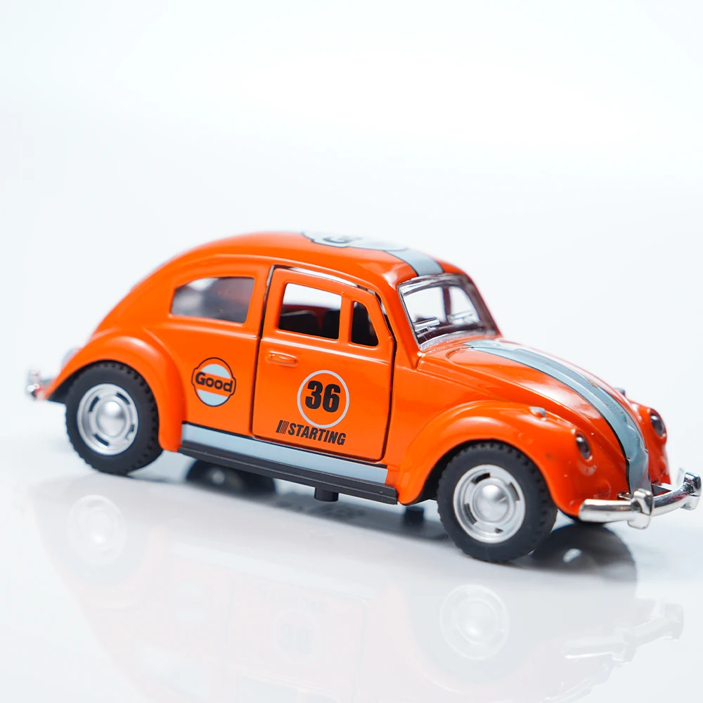 Modelo de carro em liga de besouro laranja escala 1:36, portas duplas podem ser abertas, durável, detalhes requintados, adequado para meninos e meninas/decoração de casa