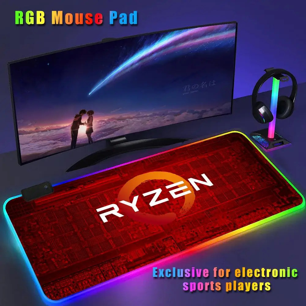 Game A-AMD Ryzenes logo Mouse Pad CS-GO anime character luminous super large RGB office game competitive keyboard pad