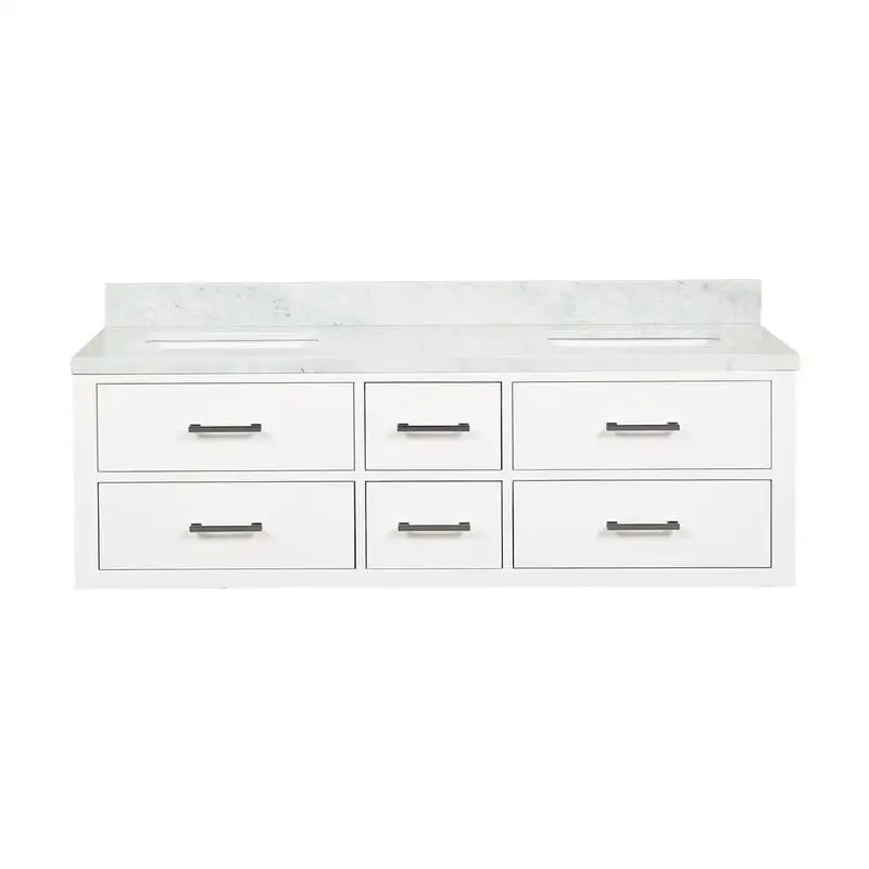

Белый двойной туалетный столик 60 дюймов с мраморной столешницей Carrara, глубина 22 дюйма, элегантный дизайн для стильных ванных комнат