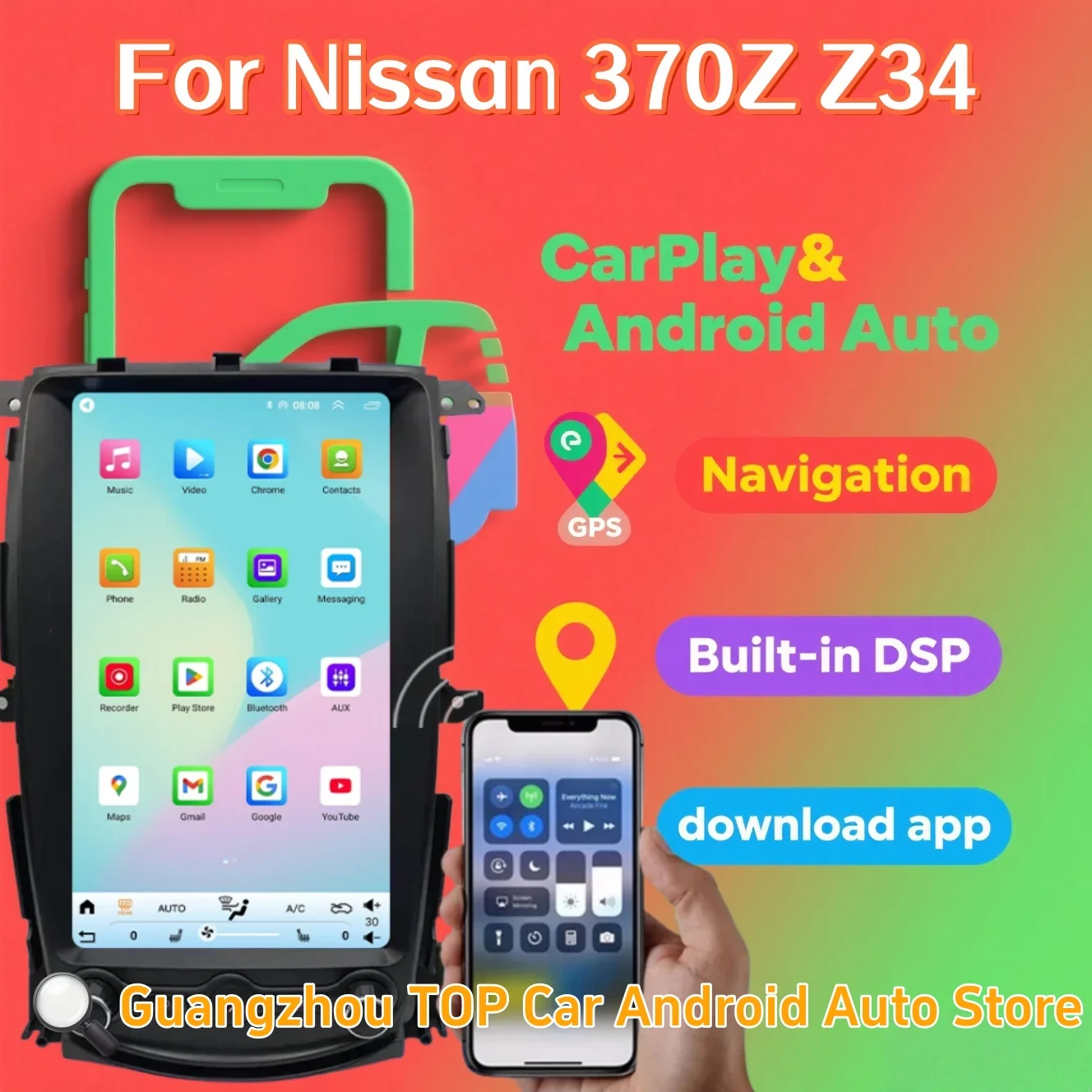 Acessórios android14 rádio do carro para nissan 370z z34 2008-2019 multimídia automotivo carplay auto wifi bluetooth estéreo 4g gps