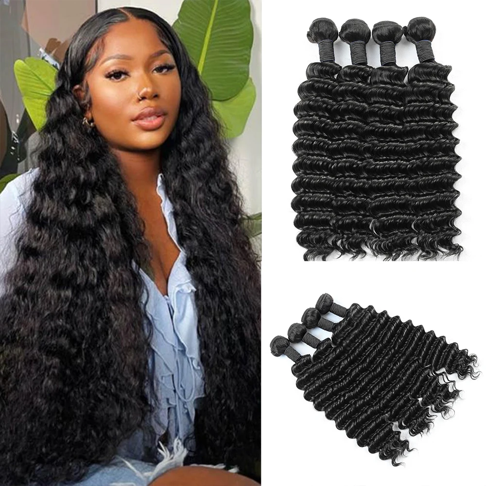 

Пучки глубоких волн, 100% человеческие волосы, бразильское плетение, наращивание человеческих волос Remy, глубокие вьющиеся пучки человеческих волос, предложения, двойной уток